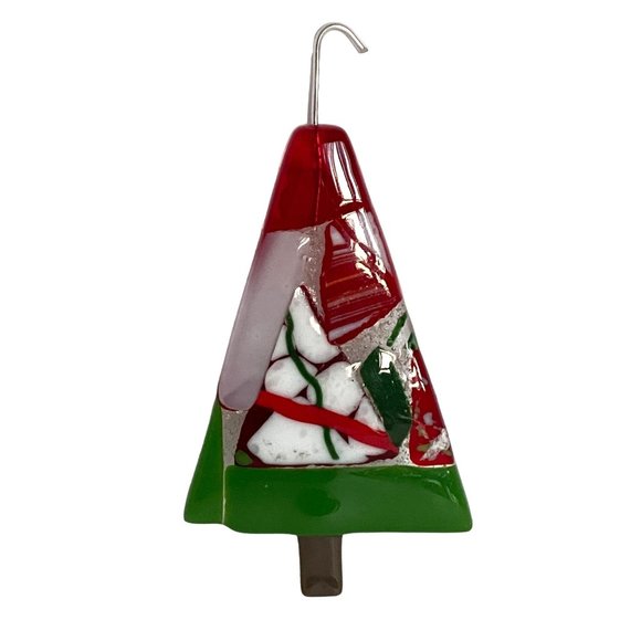 Christmas Tree Fused Glass Handmade Ornament 6in Long with Embedded Hook - Picture 1 of 6
